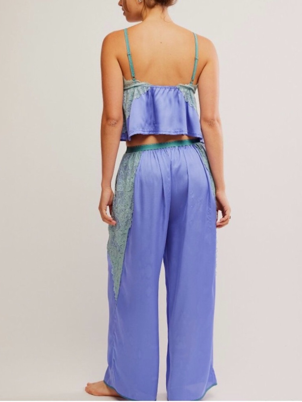 Free People Satin Lace Loungewear Set Anywhere With You Viola Combo Size Small - Picture 13 of 13